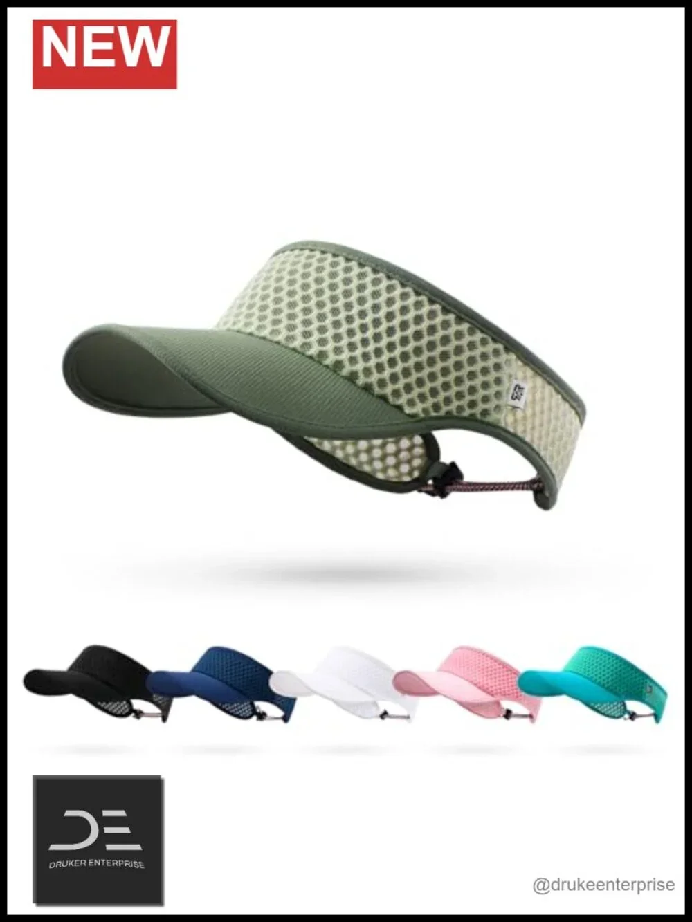 Wide Curved Brim Sun Visor Hat with Moisture Wicking Strap